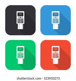 Credit card terminal vector icon - colored illustration (gray blue green red)  with long shadow