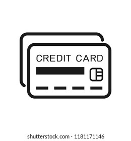 Credit card with text. Simple design, line style. Isolate on white background.