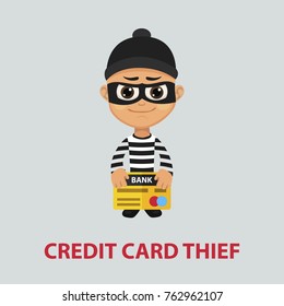 Credit card thief flat concept. Vector illustration. Element template for design.