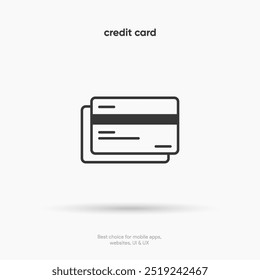 Credit card thin line icon on the white background. Money, pay, payment, cash operations, currency, exchange, savings, bank cards, currency, banking icons