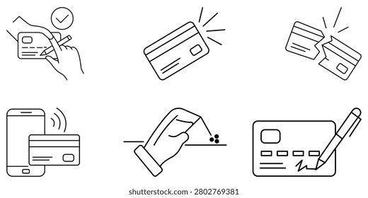 Credit Card Transaction And Payment Processing Icon Set Featuring Card Scanning Digital Checkout Finance Operations And Modern Banking Activity Symbols For Commerce Design