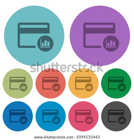 Credit card transaction reports darker flat icons on color round background