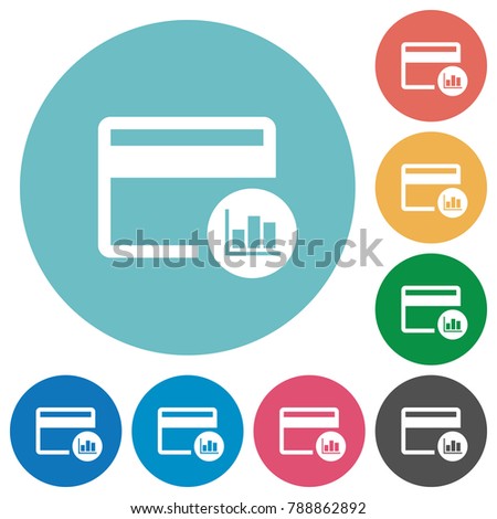 Credit card transaction reports flat white icons on round color backgrounds