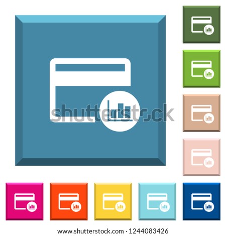Credit card transaction reports white icons on edged square buttons in various trendy colors