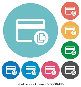 Credit card transaction templates flat white icons on round color backgrounds