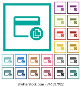 Credit card transaction templates flat color icons with quadrant frames on white background