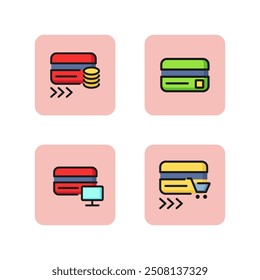 Credit card transactions icon set. Cashback, online shopping, online payment. Banking concept. Vector illustration can be used for topics like paying by card, finance, money