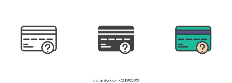 Credit Card Unknown Transaction Different Style Icon Set. Line, Glyph And Filled Outline Colorful Version, Outline And Filled Vector Sign. Symbol, Logo Illustration. Vector Graphics