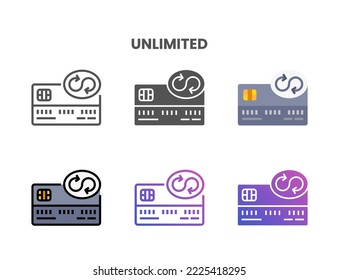 Credit Card Unlimited icon set style ouline, glyph, flat color and gradient. Vector Illustration for Graphic Design Element. Isolated on white background