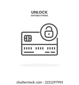 Credit Card Unlock line icon. Vector illustration on white background. Editable Stroke and pixel perfect. You can use for web, app and more.