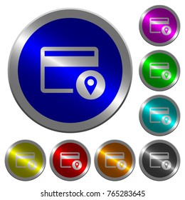 Credit card usage tracking icons on round luminous coin-like color steel buttons
