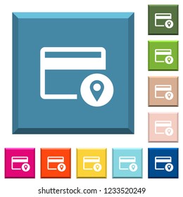 Credit card usage tracking white icons on edged square buttons in various trendy colors