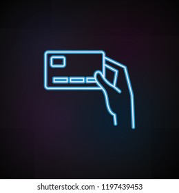 credit card user icon in neon style. One of Mobile banking collection icon can be used for UI, UX