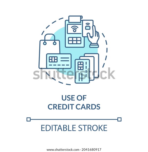 Credit card using blue concept icon. Excessive\
purchasing lead to drudgery and stress. Financial loans abstract\
idea thin line illustration. Vector isolated outline color drawing.\
Editable stroke