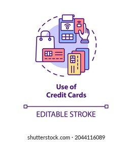 Credit card using concept icon. Excessive purchasing lead to drudgery and stress. Financial loans abstract idea thin line illustration. Vector isolated outline color drawing. Editable stroke