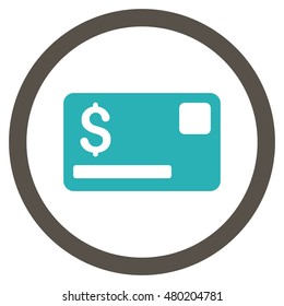 Credit Card vector bicolor rounded icon. Image style is a flat icon symbol inside a circle, grey and cyan colors, white background.