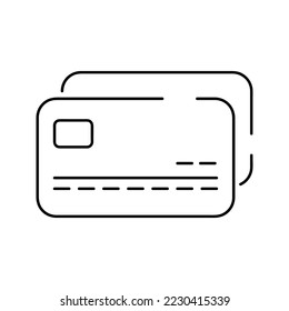 Icono plano vectorial de tarjeta de crédito, pago de icono de tarjeta de débito o vector de esquema de dinero plástico. Icono aislado sobre fondo blanco. Inversión financiera empresarial
