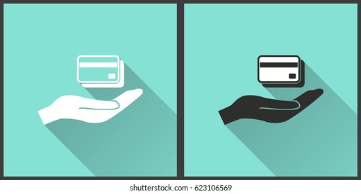 Credit card vector icon with long shadow. Illustration isolated for graphic and web design.