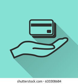 Credit card vector icon with long shadow. Illustration isolated for graphic and web design.