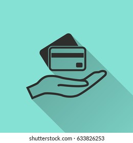 Credit card vector icon with long shadow. Illustration isolated for graphic and web design.