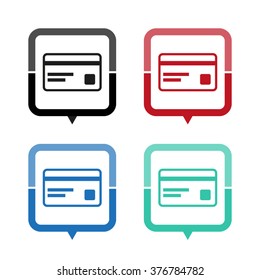 Credit card - vector icon; map pointer;  message bubble