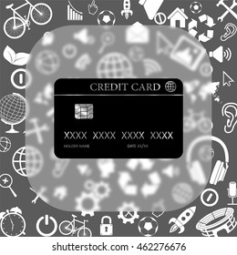 Credit card vector icon - matte glass button on background consisting of  different icons