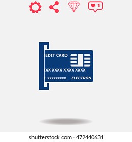 Credit Card vector icon on grey background.