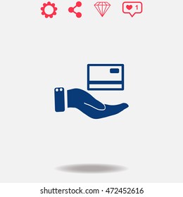 Credit card vector icon on grey background.