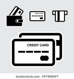 Credit Card Vector Icon Set Isolated on Gray Background