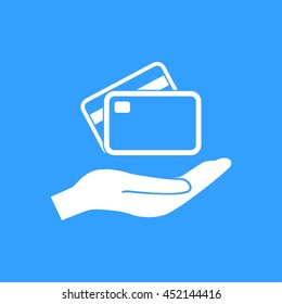 Credit card vector icon. White Illustration isolated on blue background for graphic and web design.