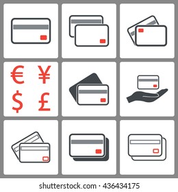 Credit card vector icons set. Illustration isolated on white background for graphic and web design.
