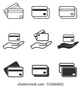 Credit card vector icons set. Black illustration isolated on white background for graphic and web design.