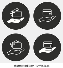 Credit card vector icons set. White illustration isolated for graphic and web design.