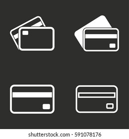 Credit card vector icons set. White illustration isolated for graphic and web design.