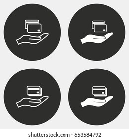 Credit card vector icons set. White illustration isolated for graphic and web design. Circle buttons.