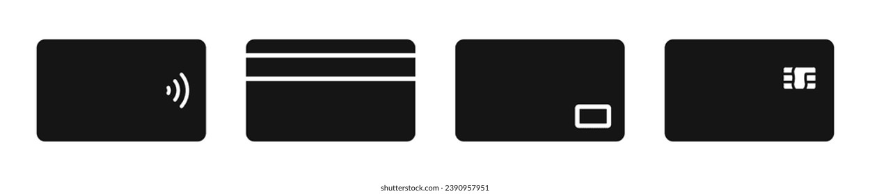 Iconos vectoriales de tarjeta de crédito. Siluetas de tarjetas de crédito.