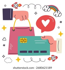 Credit Card Vector Illustration. Flat Minimal Design. Editable Illustration for Web, Mobile, Print