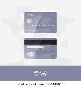 Credit Card vector illustration.
The front and back side of the card against the background of the world map.