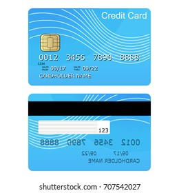 Credit card vector illustration front and back isolated on white background.
