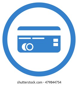 Credit Card vector rounded icon. Image style is a flat icon symbol inside a circle, cobalt color, white background.