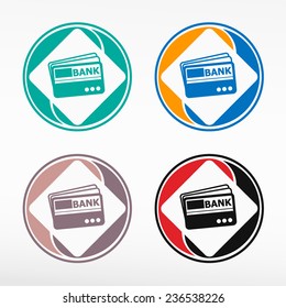 Credit card, vector set, color round icon