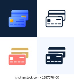 Credit Card Vector Stock Icon Set. The Concept Of Mobile Banking And Opening A Bank Account. Color Stylish Illustration With Abstract Figures And Leaves