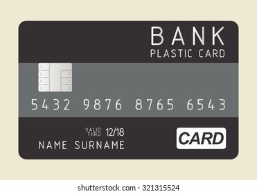 Credit card vector template. Correct shapes and sizes. Black bank plastic cards with the chip. 
