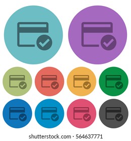 Credit card verified darker flat icons on color round background