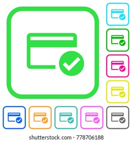 Credit card verified vivid colored flat icons in curved borders on white background