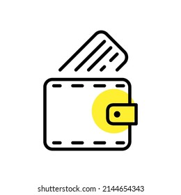 Credit card in a wallet. E-shopping payment method. Pixel perfect, line art icon