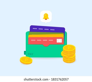 Credit Card And Wallet Illustration Set. Bank, Speech Bubble, Pay, Payment. Vector Drawing. Hand Drawn Style.