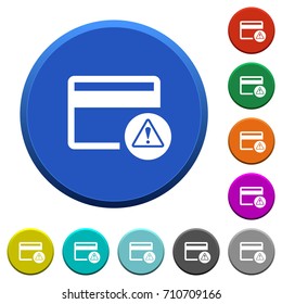 Credit card warning round color beveled buttons with smooth surfaces and flat white icons