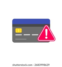 tarjeta de crédito con signo de advertencia, que simboliza un error de pago, una transacción rechazada, una alerta de fraude, un problema de banca en línea o un riesgo de seguridad en el sistema financiero.