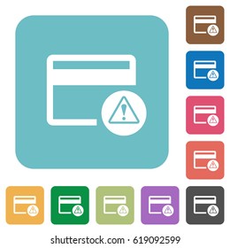Credit card warning white flat icons on color rounded square backgrounds